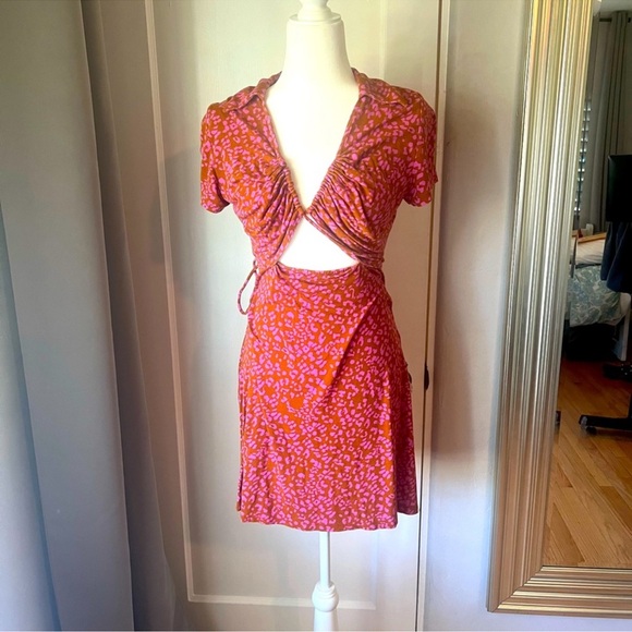 Free People Marsaille Mini Wrap Dress Cheetah Print Festival Size Medium  🐆 ❤️ - Picture 2 of 15